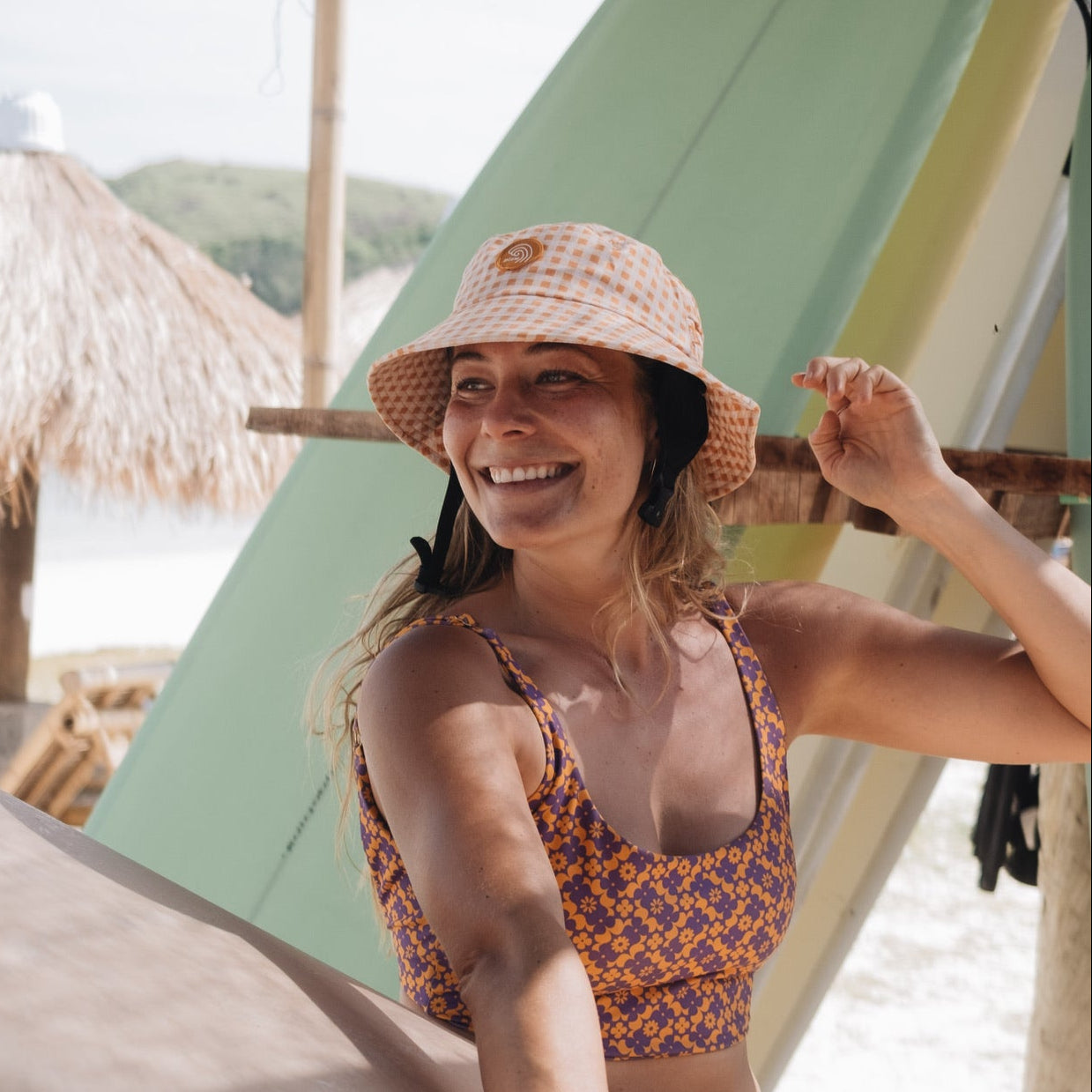 Orange Gingham Surf Hat